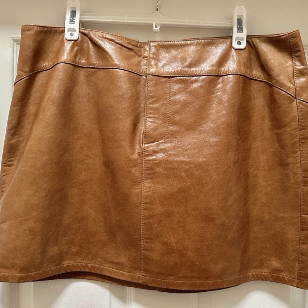 Gap y2k Vintage Leather Skirt Cognac Size 16 Miniskirt